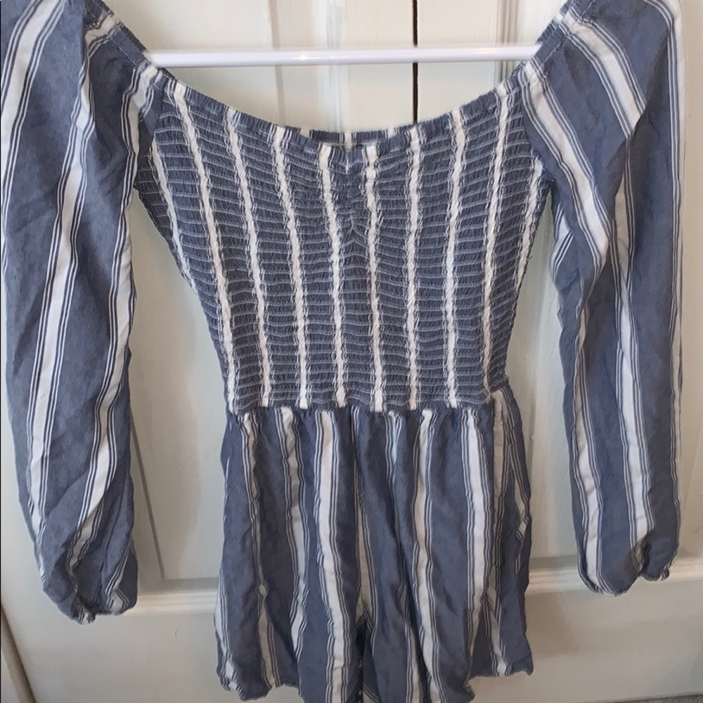 Hollister blue and white striped romper